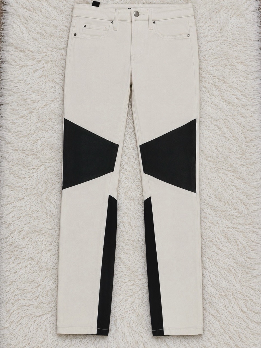 bebe Cream and Black Colorblock Skinny Jeans